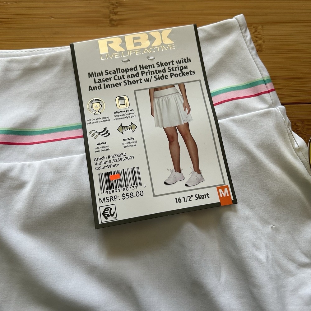 RBX Womens Mini Scalloped Hem Skort White Med Laser Cut Tennis Activewear - Picture 2 of 8